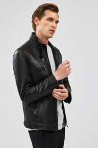 کت چرمی اسلیم فیت مردانه مشکی وید دری مد