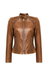 کت چرمی زنانه شتری کوتاه Anya دری مد