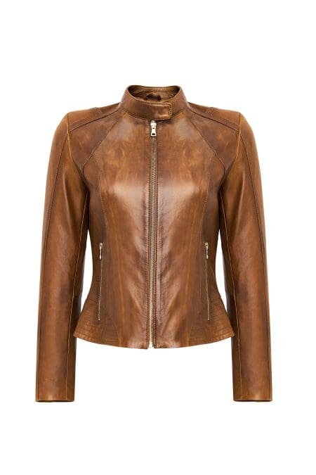 کت چرمی زنانه شتری کوتاه Anya دری مد