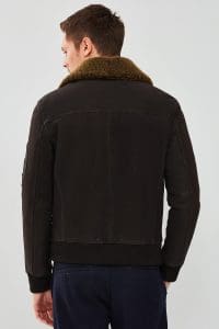 کت چرمی مردانه قهوه‌ای یقه‌دار خزدار خلبانی Falcon دری مد