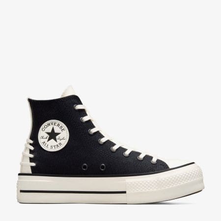 کتونی بنددار کانورس آل استار Chuck Taylor All Star Crafted Laces Lift مشکی زنانه لژدار اورجینال
