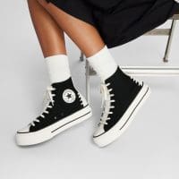 کتونی بنددار کانورس آل استار Chuck Taylor All Star Crafted Laces Lift مشکی زنانه لژدار اورجینال