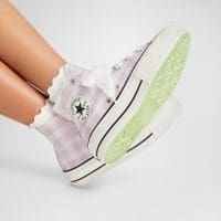 کتونی زنانه کانورس آل استار Chuck Taylor All Star Lift سفید طرح‌دار لژدار اورجینال