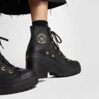 کتونی چرمی لژدار کانورس آل استار Chuck 70 De Luxe Heel مشکی مردانه و زنانه اورجینال