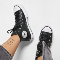 کتونی چرمی لژدار کانورس آل استار Chuck Taylor All Star Lift مشکی مردانه و زنانه اورجینال