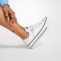 کتونی چرمی کانورس آل استار Chuck Taylor All Star Lift سفید لژدار مردانه و زنانه اورجینال