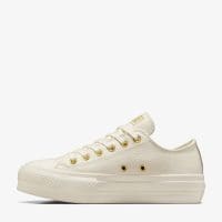 کتونی چرمی کانورس آل استار Chuck Taylor All Star Lift کرم زنانه لژدار اورجینال