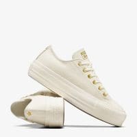 کتونی چرمی کانورس آل استار Chuck Taylor All Star Lift کرم زنانه لژدار اورجینال