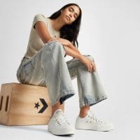 کتونی کانورس آل استار Chuck Taylor All Star Lift سفید لژدار زنانه اورجینال