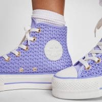 کتونی کانورس آل استار Chuck Taylor All Star Lift لژدار بافت‌دار دار بنفش زنانه اورجینال