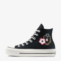 کتونی کانورس آل استار Chuck Taylor All Star Lift لژدار مشکی گلدار زنانه اورجینال
