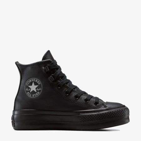 کتونی کانورس آل استار Chuck Taylor All Star Lift لژدار چرمی مشکی زنانه اورجینال