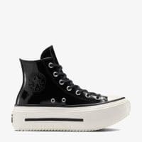کتونی کانورس آل استار Chuck Taylor All Star Lift Double Stack لژدار چرم مشکی مردانه و زنانه اورجینال