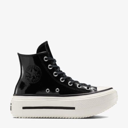 کتونی کانورس آل استار Chuck Taylor All Star Lift Double Stack لژدار چرم مشکی مردانه و زنانه اورجینال