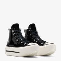 کتونی کانورس آل استار Chuck Taylor All Star Lift Double Stack لژدار چرم مشکی مردانه و زنانه اورجینال