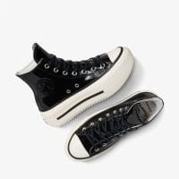 کتونی کانورس آل استار Chuck Taylor All Star Lift Double Stack لژدار چرم مشکی مردانه و زنانه اورجینال