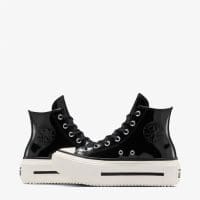 کتونی کانورس آل استار Chuck Taylor All Star Lift Double Stack لژدار چرم مشکی مردانه و زنانه اورجینال
