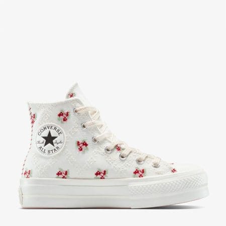 کتونی کانورس آل استار Chuck Taylor All Star Lift Rose Cross Stitch سفید زنانه لژدار اورجینال