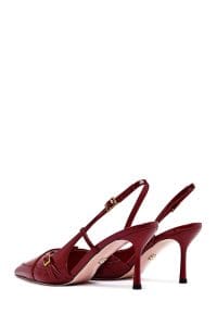 کفش زنانه قرمز چرم پاشنه نازک پشت باز بنددار دری مد