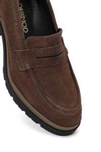 کفش لوفر زنانه خاکستری جیر پاشنه ضخیم دری مد