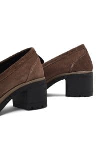 کفش لوفر زنانه خاکستری جیر پاشنه ضخیم دری مد