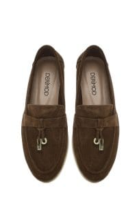 کفش لوفر زنانه خاکی جیر با اکسسوری دری مد