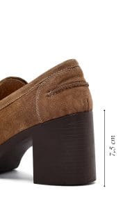 کفش لوفر زنانه خاکی جیر پاشنه ضخیم دری مد