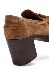 کفش لوفر زنانه خاکی جیر پاشنه ضخیم دری مد