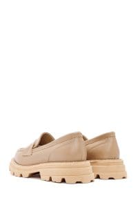 کفش لوفر زنانه خاکی پاشنه ضخیم چرمی دری مد