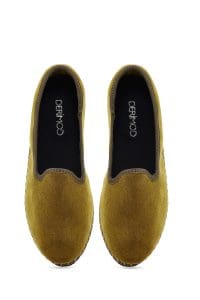 کفش لوفر زنانه سبز پارچه‌ای دری مد