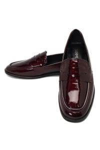 کفش لوفر زنانه شرابی رُگان چرمی دری مد