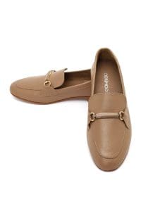 کفش لوفر زنانه صورتی چرمی بنددار دری مد