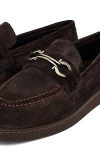 کفش لوفر زنانه قهوه‌ای جیر بنددار دری مد