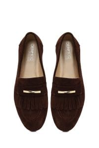 کفش لوفر زنانه قهوه‌ای جیر بنددار دری مد