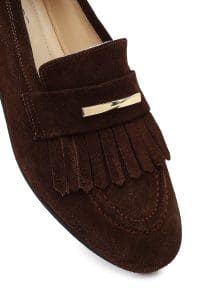 کفش لوفر زنانه قهوه‌ای جیر بنددار دری مد