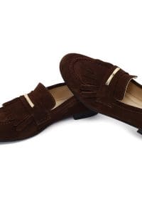 کفش لوفر زنانه قهوه‌ای جیر بنددار دری مد