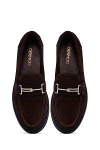 کفش لوفر زنانه قهوه‌ای جیر بنددار دری مد