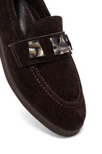 کفش لوفر زنانه قهوه‌ای جیر بنددار دری مد