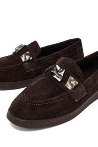 کفش لوفر زنانه قهوه‌ای جیر بنددار دری مد