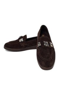 کفش لوفر زنانه قهوه‌ای جیر بنددار دری مد