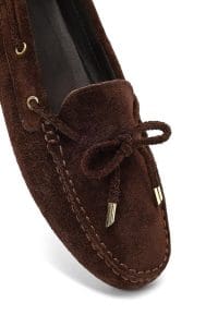 کفش لوفر زنانه قهوه‌ای جیر ریشه‌دار دری مد