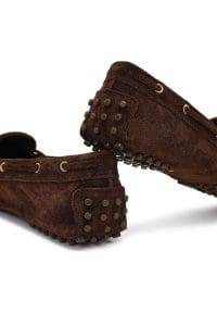 کفش لوفر زنانه قهوه‌ای جیر ریشه‌دار دری مد