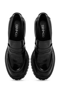 کفش لوفر زنانه مشکی رُگان چرمی پاشنه ضخیم دری مد