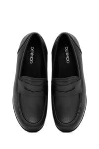 کفش لوفر زنانه مشکی پاشنه لژدار چرمی دری مد