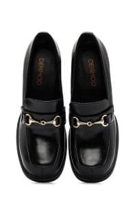 کفش لوفر زنانه مشکی چرمی با تکه‌های پاشنه بلند دری مد