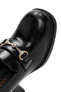 کفش لوفر زنانه مشکی چرمی با تکه‌های پاشنه بلند دری مد