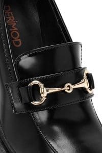 کفش لوفر زنانه مشکی چرمی با تکه‌های پاشنه بلند دری مد