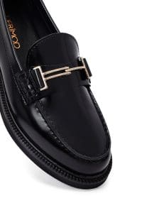 کفش لوفر زنانه مشکی چرمی بنددار دری مد