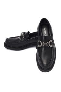 کفش لوفر زنانه مشکی چرمی بنددار دری مد