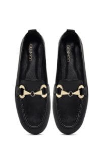 کفش لوفر زنانه مشکی چرمی بنددار دری مد